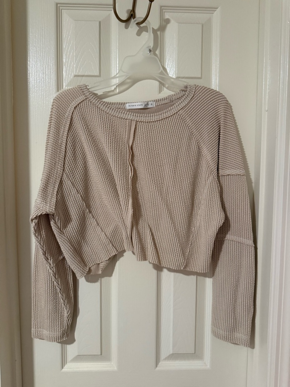 Neutral Beige Cropped Waffle Knit Sweater